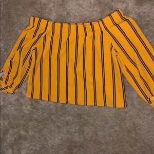 Yellow striped off the shoulder top